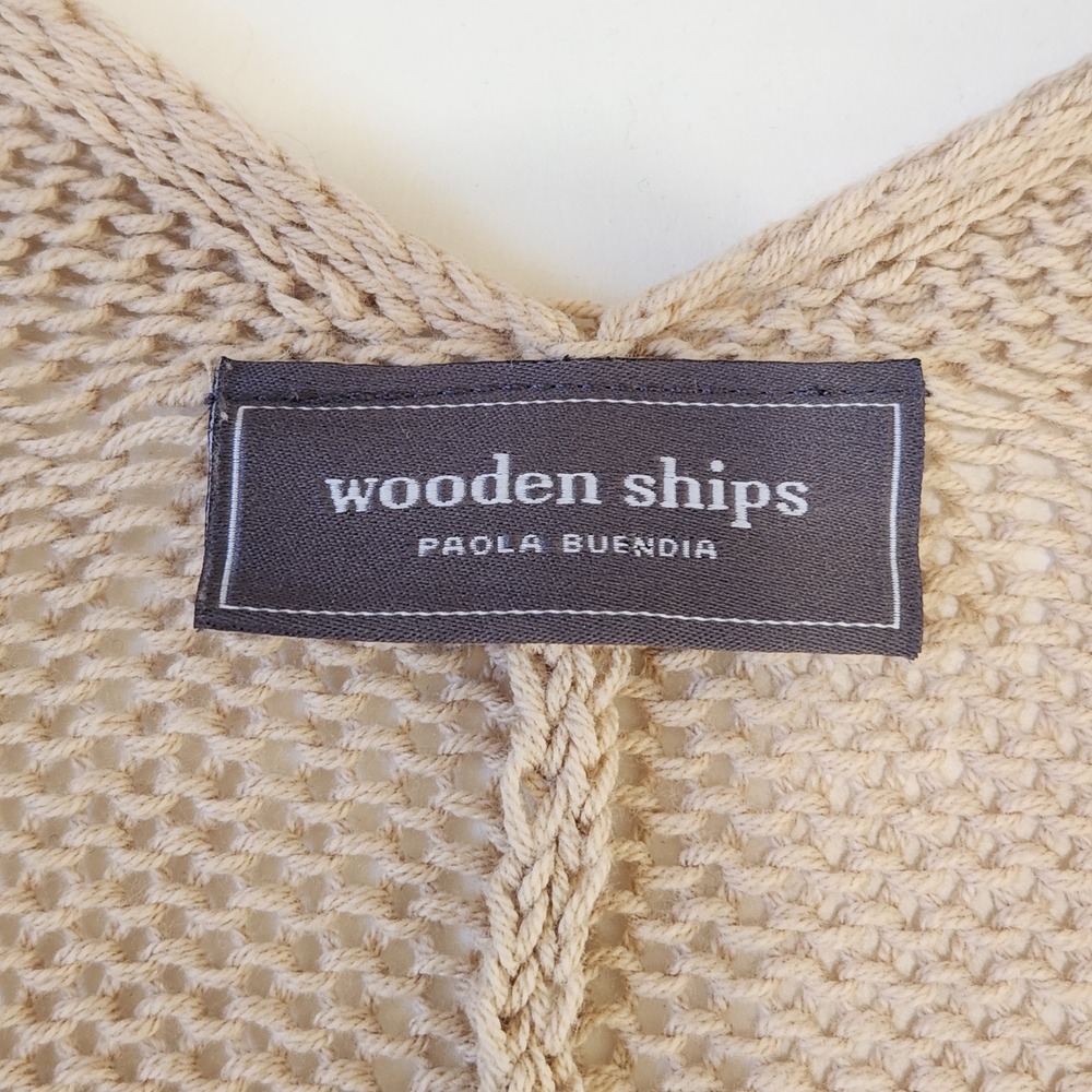 Wooden Ships Cardigan Beige Black Open Front Drop Shoulder Sweater Womens S/M - Picture 4 of 7